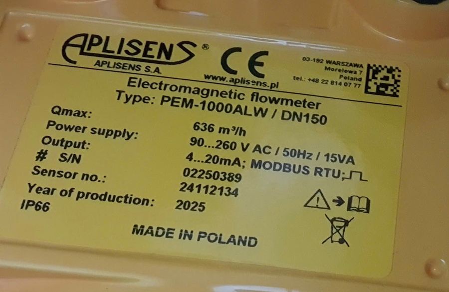 Aplisens PEM-1000ALW DN150 nameplate