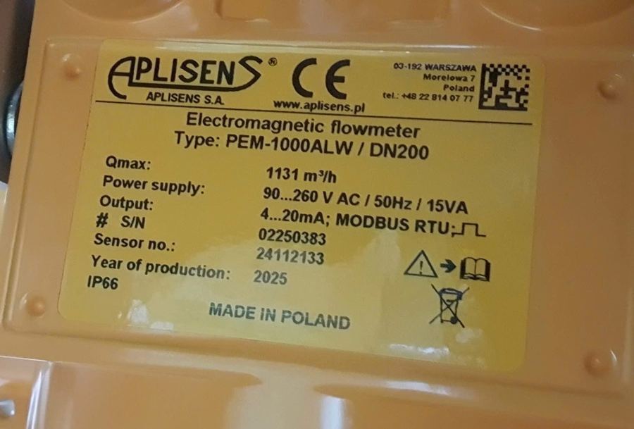 Aplisens PEM-1000ALW DN200 nameplate